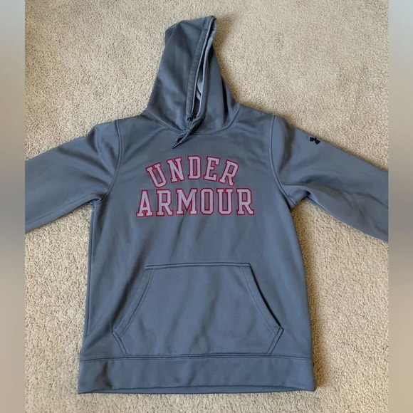 Under Armour Hoodie Sweatshirt Super Soft Gray Red Unisex Size S - Picture 2 of 6